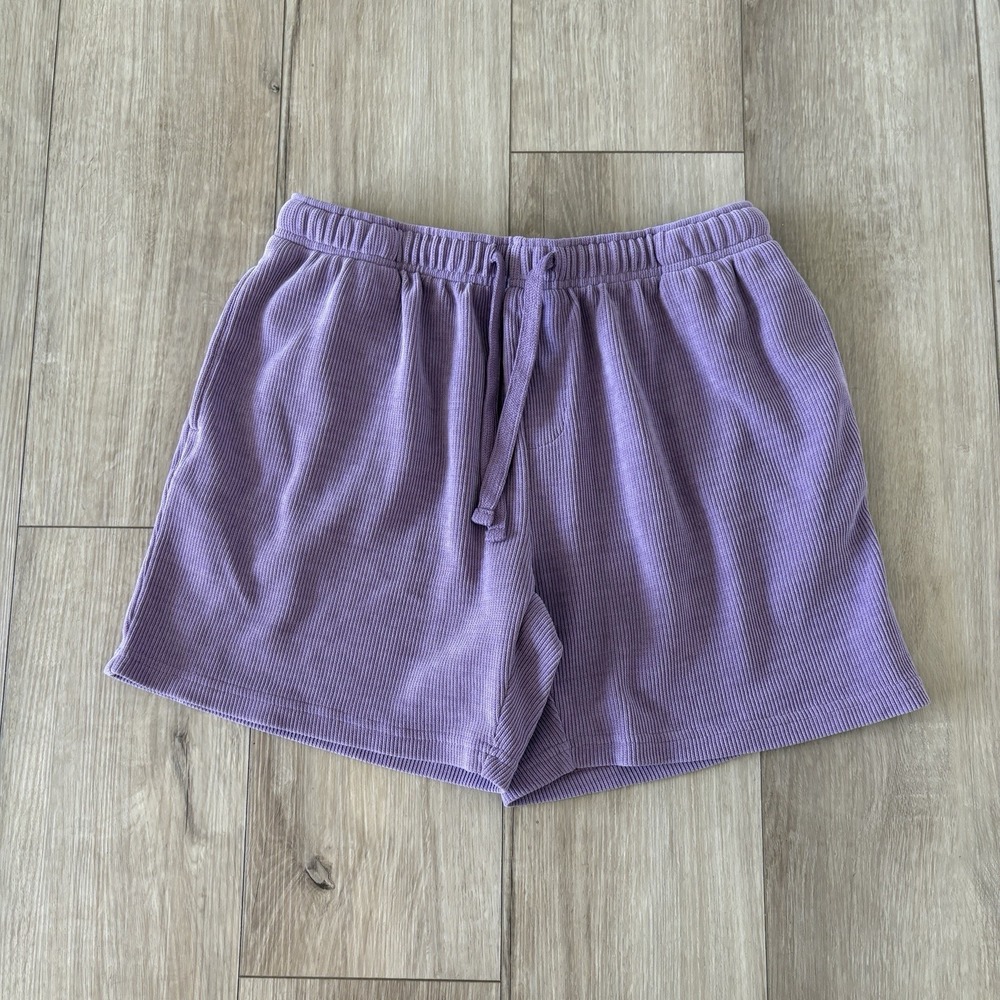 NEGATIVE SPACE Waffle Knit Shorts Mens Large Purple Lounge Drawstring Casual
